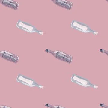 Pastel tones seamless pattern with hand drawn bottles with message print. Pin イラスト素材