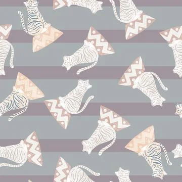 Pastel tones seamless pattern with light tiger silhouettes ornament. Pastel p Stock Illustration