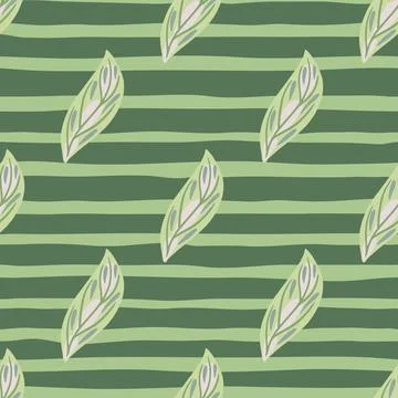 Pastel tones seamless pattern with outline leaf ornament print. Green pastel  Stock Illustration