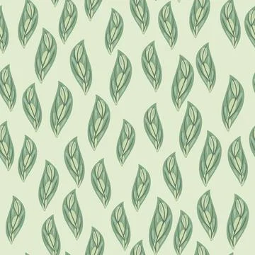 Pastel tones seamless pattern with pale green little random leaf print. Grey  스톡 일러스트