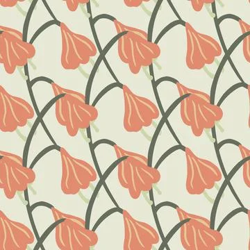 Pastel tones seamless pattern with pink colored hand drawn bell flower shapes Stock Illustration