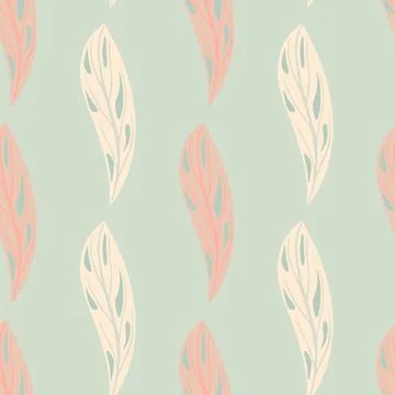 Pastel tones seamless pattern with simple pink abstract leaves shapes. Blue l Illustrazione stock