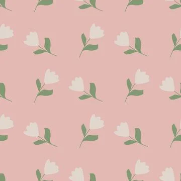 Pastel tones seamless pattern with tender cute tulip flowers shapes. Pink pal Stock Illustration
