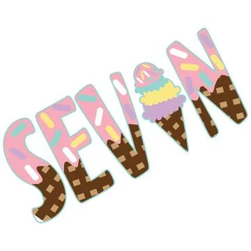 A pastel typography graphic illustration featuring sevin text with ice cream  Stock Illustration