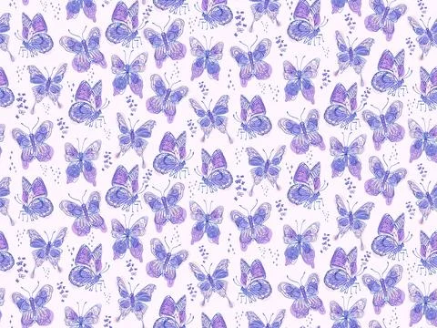 Pastel vector butterfly seamless texture, bohemian violet fashion, Boho textile Illustrazione stock