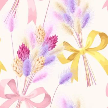 Pastel vector seamless pattern with dried flowers Stock Illustration