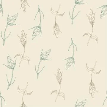 Pastel vector seamless pattern with hand drawn flower bud on the stem. Stock Illustration