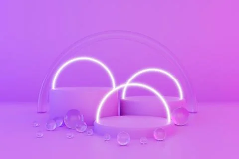 Pastel violet minimal three 3d background with neon effect. Poster design with Stock Illustration