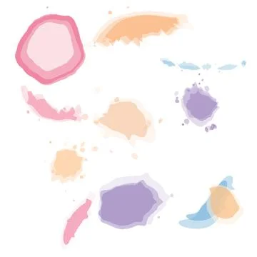 Pastel watercolor splashes in soft pink orange and purple tones for decoratio 库存插图