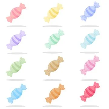 Pastel Wrapped Candy Collection Set. Colorful Sweet Confection Icons Isolat.. Illustrazione stock