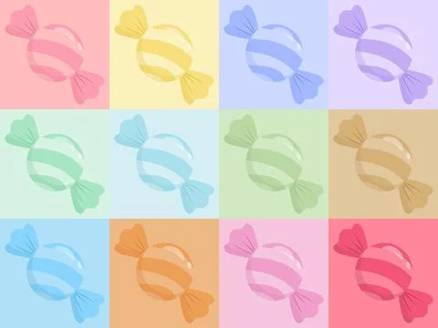 Pastel Wrapped Candy Collection Set of 12 Colors Sweet Confectionery Vector.. Stock Illustration