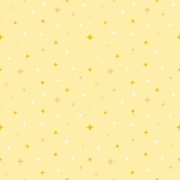 Pastel Yellow Star Seamless Pattern with White and Golden Sparkles Stock Illustration