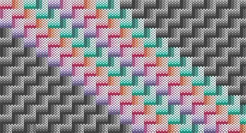 Pastel zigzag and square between grey knitted pattern, Festive Sweater Design Illustrazione stock