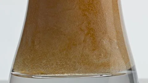 Pasteurized lager beer bubbling vessel closeup. Barley beverage inside goblet Stock Photos