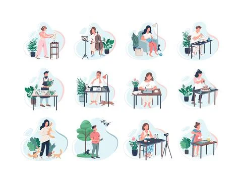 Pastime activity flat color vector faceless characters set Stock Illustration