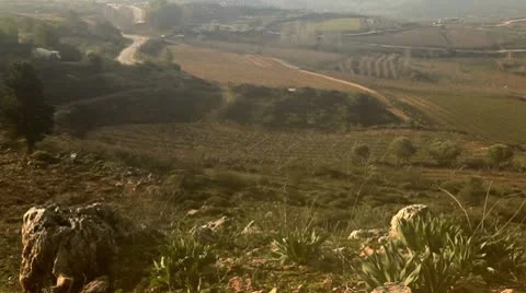 Pastoral hillsides in the Golan Heights in Israel. Stock Footage