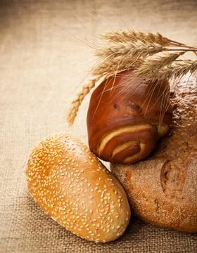 Pastries on burlap background Stock Photos