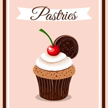 Pastries Cherry Cupcake Stock Illustration