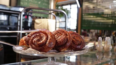 Pastries glass serving plate Stock Footage 71155834