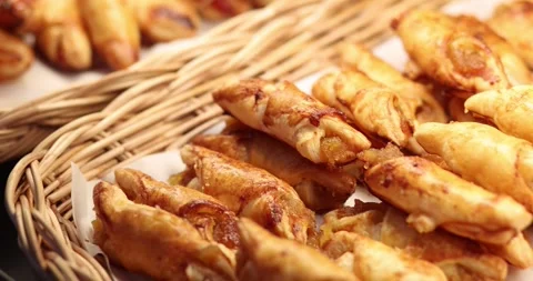 Pastries with Jam Filling, Bakery bread Baked goods in a tray, Pastry delic.. Stock Footage 340197545