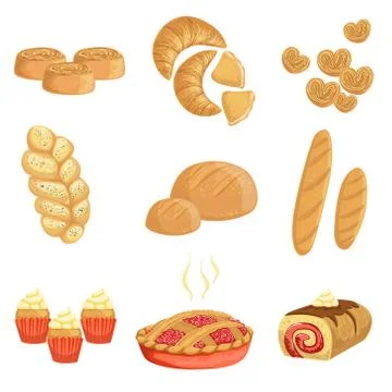 Pastry And Bread Bakery Assortment Set Of Isolated Icons Stock Illustration