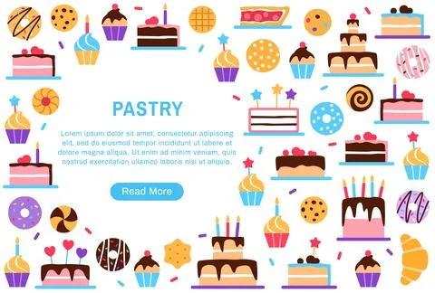 Pastry background with copy space and button. Stock Illustration
