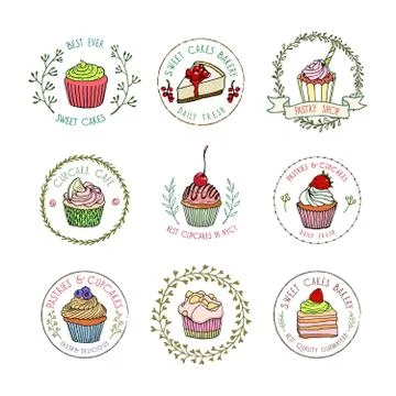Pastry badge set Stock Illustration