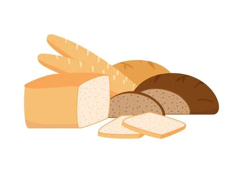 Pastry bread from wheat, whole grain and rye, bakery food set. White loaf, brown Illustrazione stock