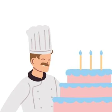 Pastry chef with cake creation 스톡 일러스트