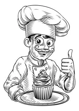Pastry Chef Cupcake Cake Baker Bakery Illustration Ilustração Stock