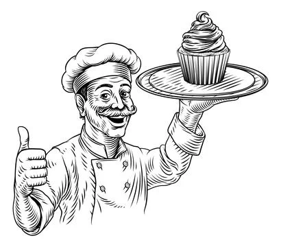 Pastry Chef Cupcake Cake Baker Bakery Illustration Ilustração Stock