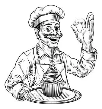 Pastry Chef Cupcake Cake Baker Bakery Illustration Ilustração Stock