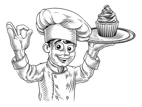 Pastry Chef Cupcake Cake Baker Bakery Illustration Ilustração Stock