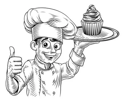 Pastry Chef Cupcake Cake Baker Bakery Illustration Ilustração Stock