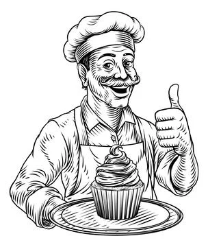 Pastry Chef Cupcake Cake Baker Bakery Illustration Ilustração Stock