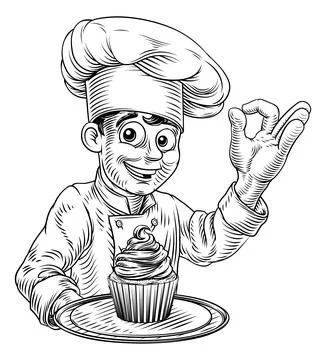 Pastry Chef Cupcake Cake Baker Bakery Illustration Ilustração Stock