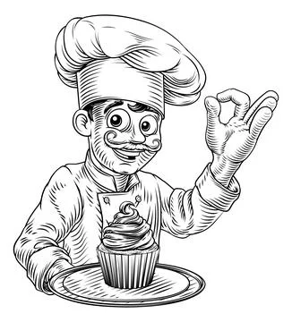 Pastry Chef Cupcake Cake Baker Bakery Illustration Ilustração Stock