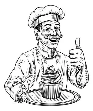 Pastry Chef Cupcake Cake Baker Bakery Illustration Ilustração Stock