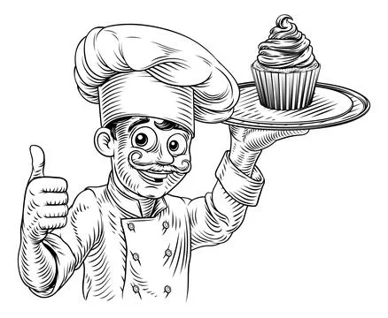 Pastry Chef Cupcake Cake Baker Bakery Illustration Ilustração Stock