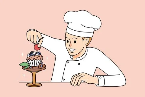 Pastry chef decorate cupcake Stock Illustration