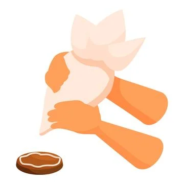 Pastry chef decorating small chocolate cake with piping bag Stock Illustration