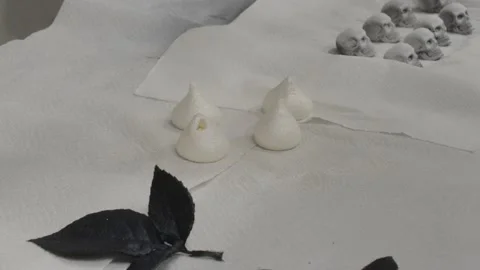 Pastry chef preparing meringue topping elements for birthday sweet, chocola.. Stock Footage 236571215