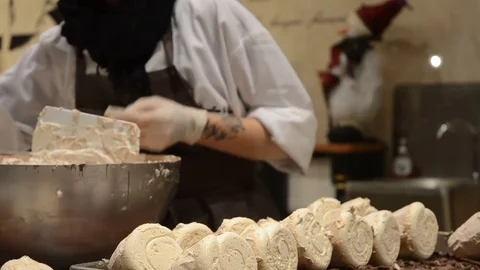 A Pastry Chef is Preparing the Merveilleux, a typical belgian sweet. Stock Footage 70522867