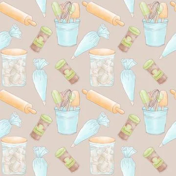 Pastry chef's kitchen accessories, simple illustration pattern  pastry bag, c Stock Illustration