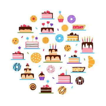 Pastry circle concept design on white background. Stock Illustration