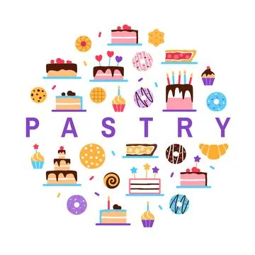 Pastry circle concept with text space on white Stock Illustration