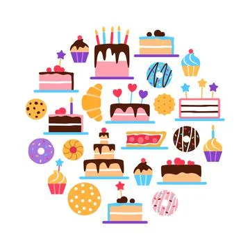 Pastry circle flat concept on white background. Stock Illustration