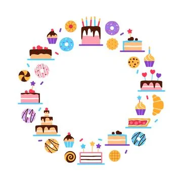 Pastry circle frame with text space on white Stock Illustration