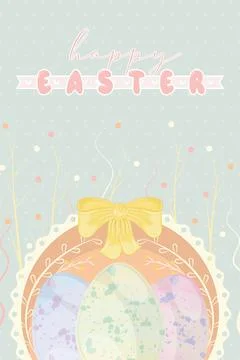 Pastry colored easter week invitational card wooden basket with eggs Vector イラスト素材