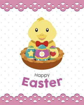 Pastry colored happy easter poster Vector Stock Illustration